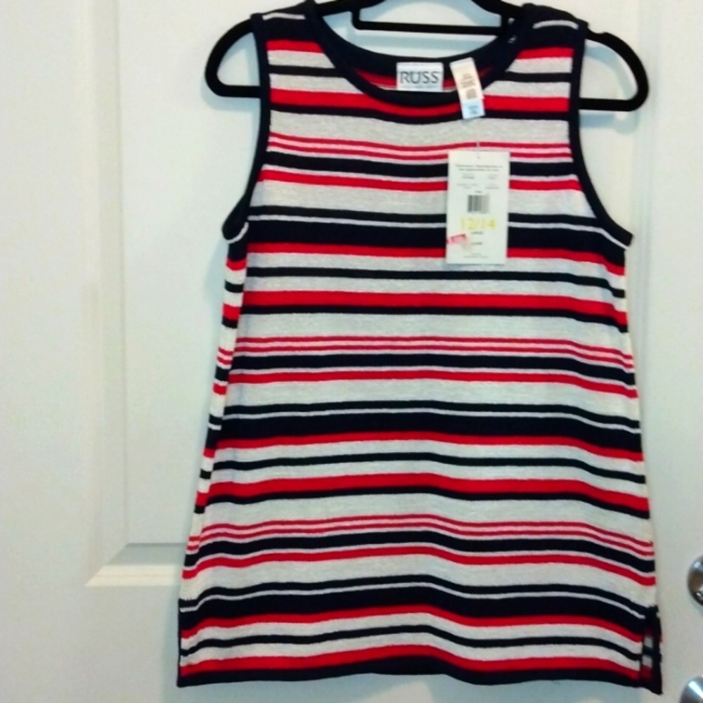 Russ by Liz Claiborne 12-14 Large poly/cotton blend knit tank RedWhiteBlue, NWT